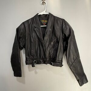 NOTORIOUS Black Leather Motorcycle Cropped Jacket Women's Size Small
